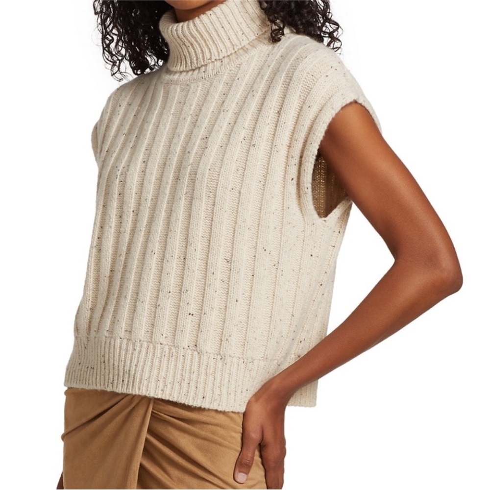 Halston Novah Wool Cashmere Turtleneck Sleeveless Sweater